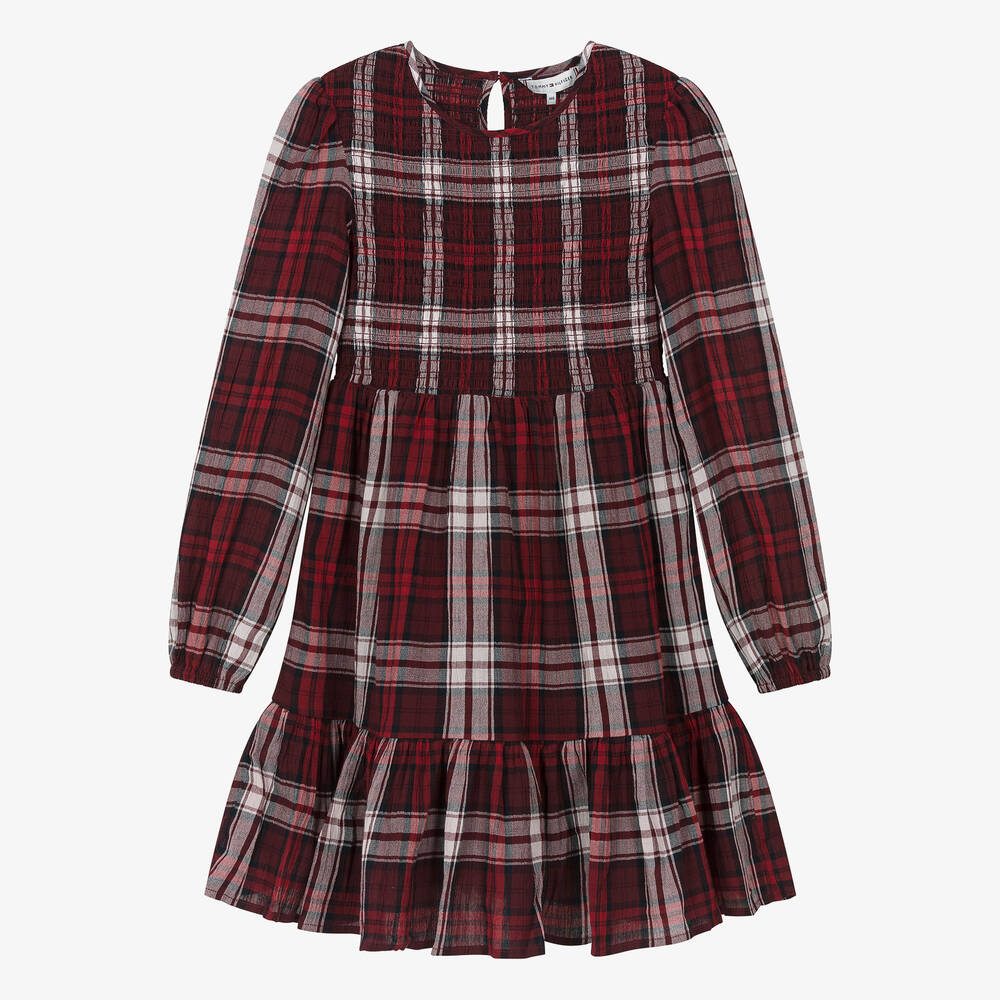 Tommy Hilfiger-فستان قطن تارتان لون أحمر تينز بناتي | Childrensalon Outlet
