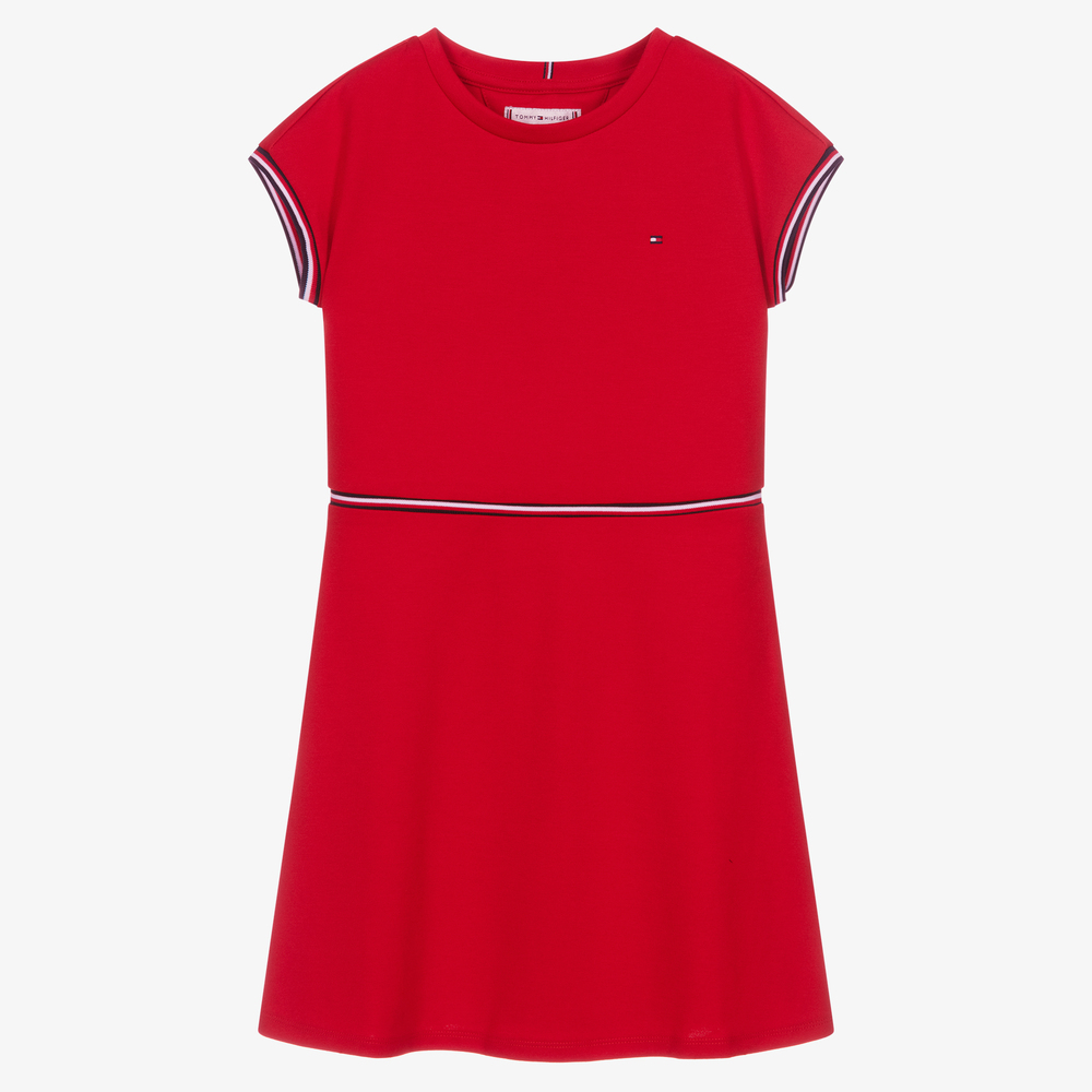 Tommy Hilfiger - فستان تينز بناتي مودال جيرسي لون أحمر | Childrensalon