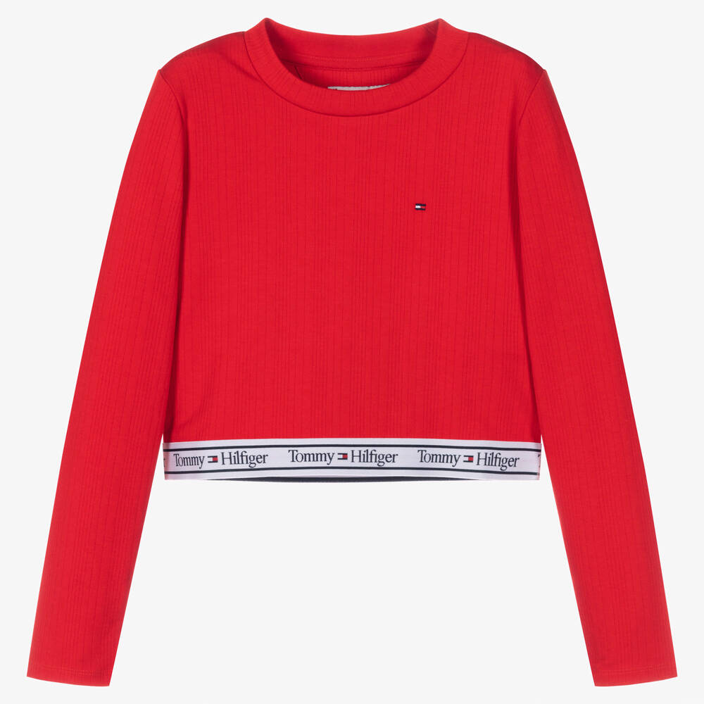Tommy Hilfiger - Teen Girls Red Logo Crop Top | Childrensalon