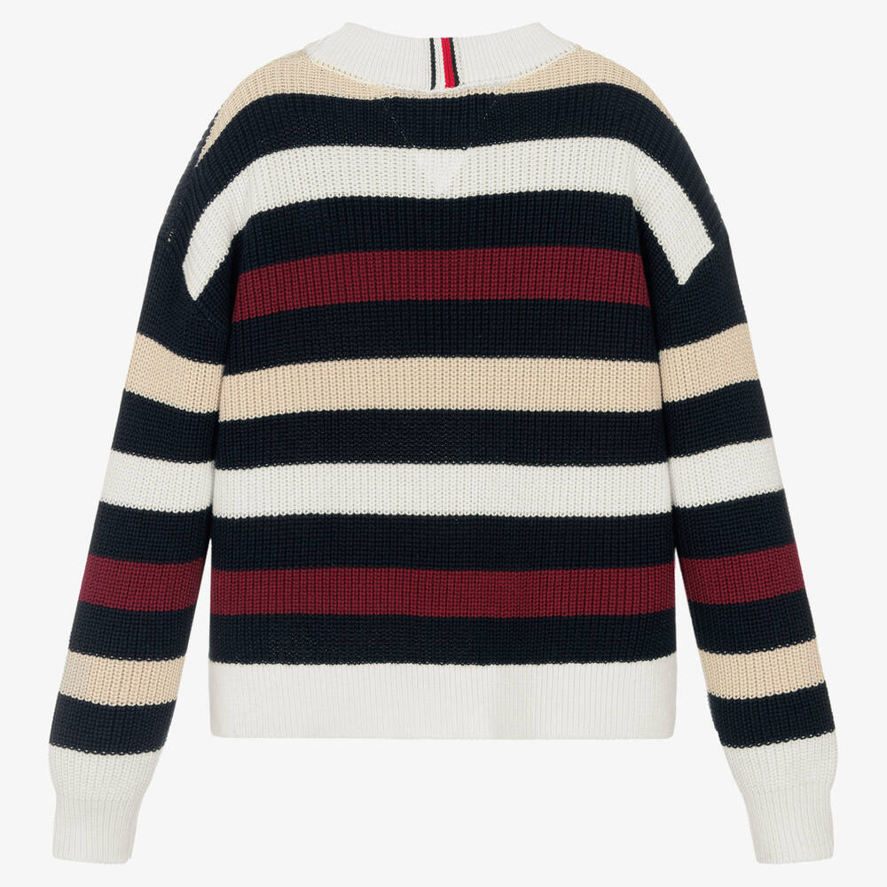 Tommy Hilfiger-Teen Girls White & Blue Cotton Sweater | Childrensalon Outlet
