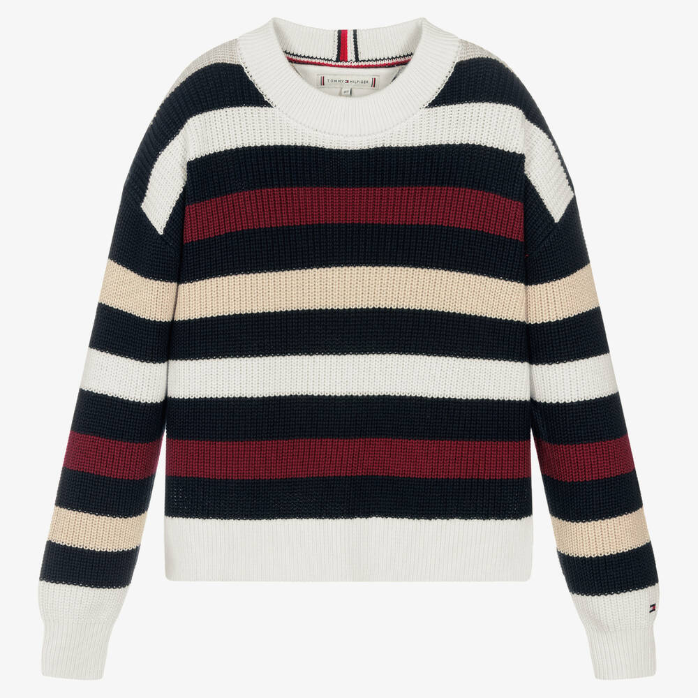 Tommy Hilfiger - Pull blanc et bleu en coton ado | Childrensalon