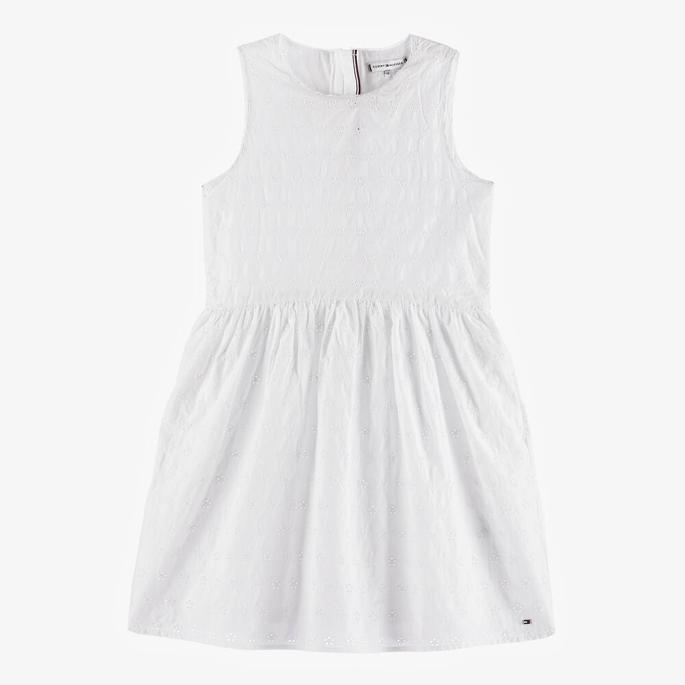 Tommy Hilfiger-Teen Girls White Broderie Anglaise Dress | Childrensalon Outlet