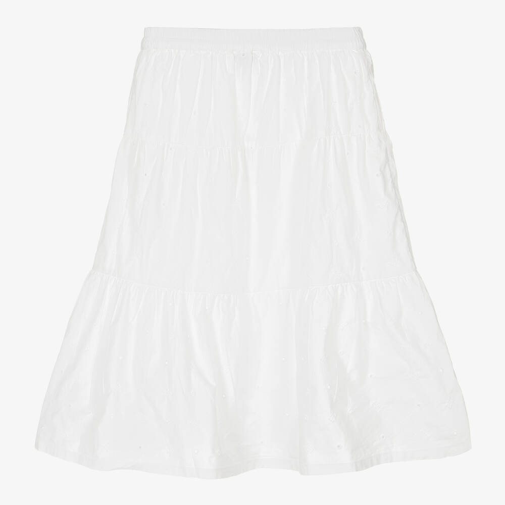 Tommy Hilfiger-تنورة تينز بناتي قطن برودوري لون أبيض | Childrensalon Outlet