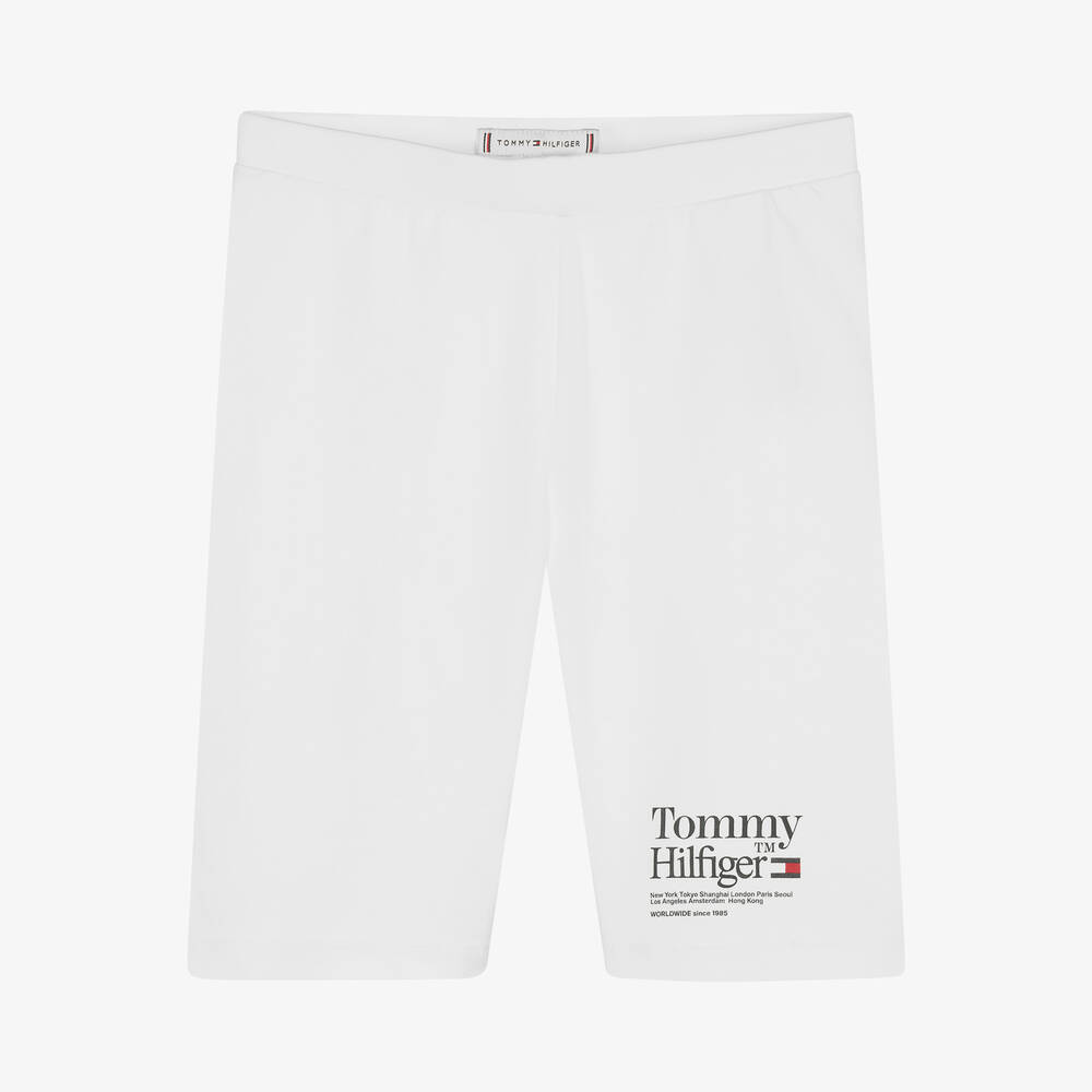 Tommy Hilfiger-Teen Girls White Cotton Logo Shorts | Childrensalon Outlet