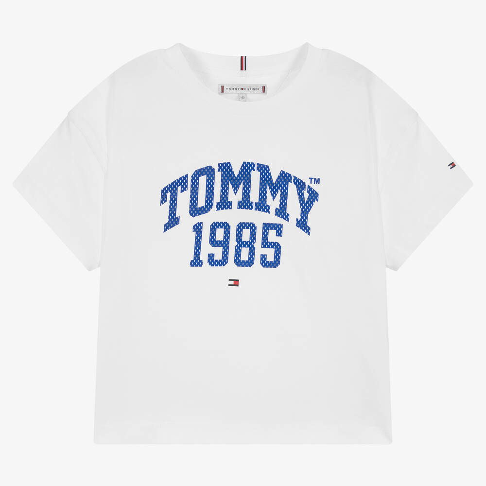 Tommy Hilfiger - تيشيرت تينز بناتي قطن لون أبيض | Childrensalon