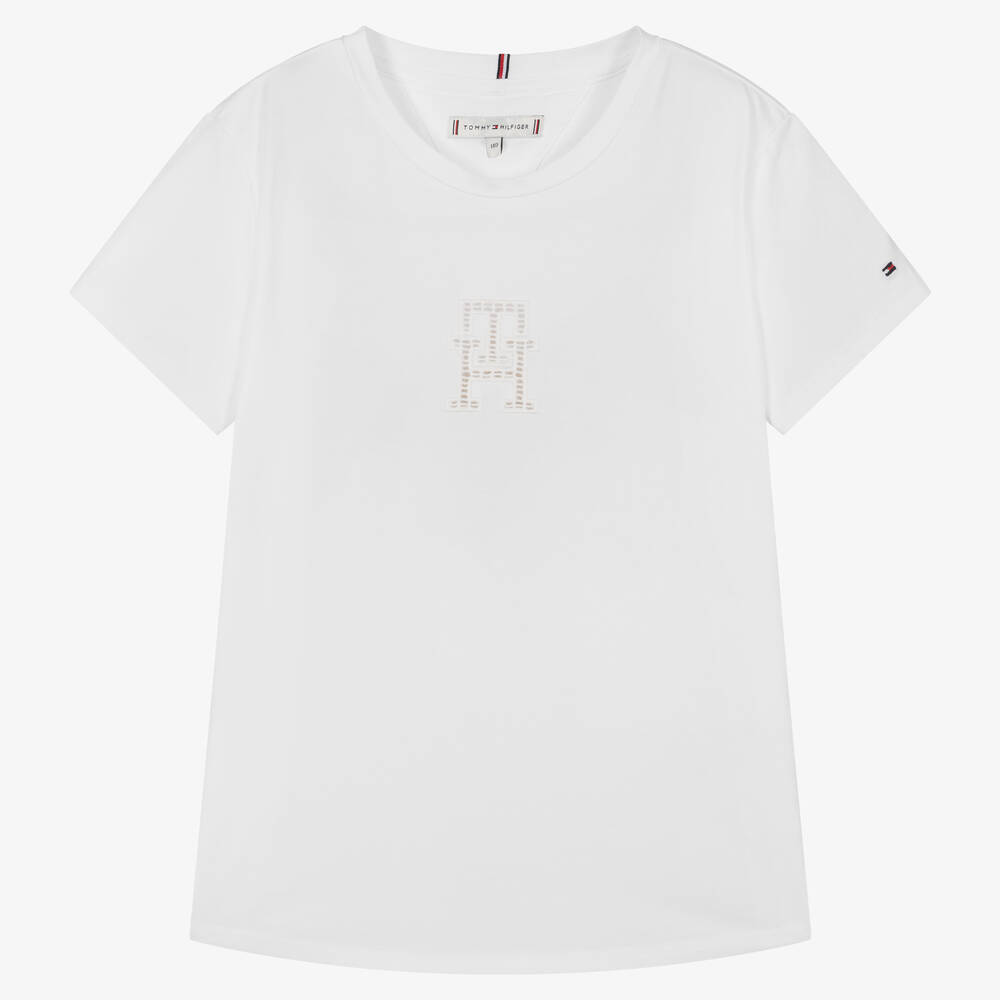 Tommy Hilfiger - Teen Girls White Cotton Logo T-Shirt | Childrensalon