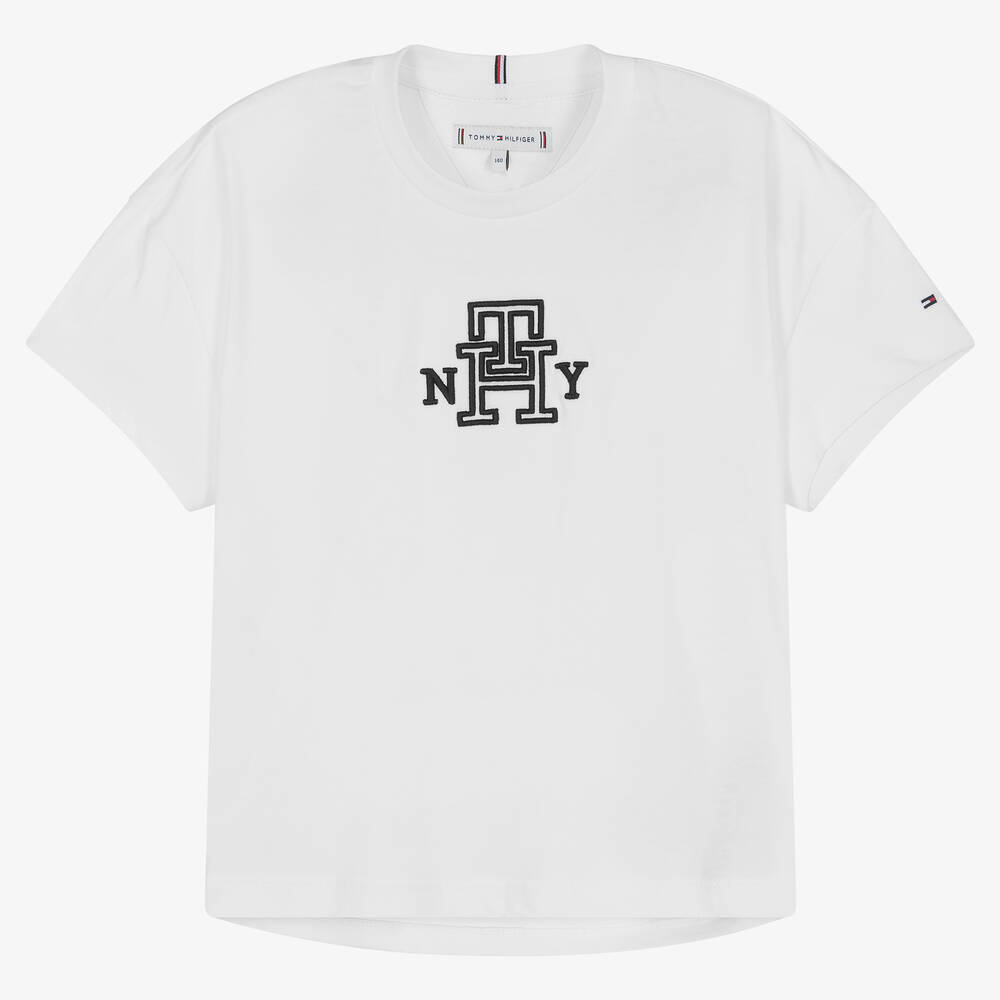 Tommy Hilfiger - Teen Girls White Cotton Monogram T-Shirt | Childrensalon