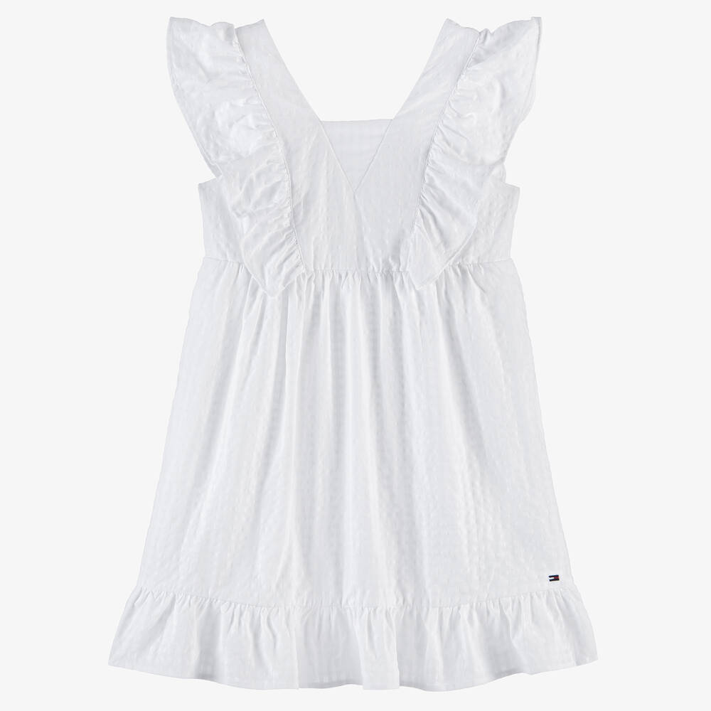 Tommy Hilfiger-Teen Girls White Cotton Ruffle Dress | Childrensalon Outlet