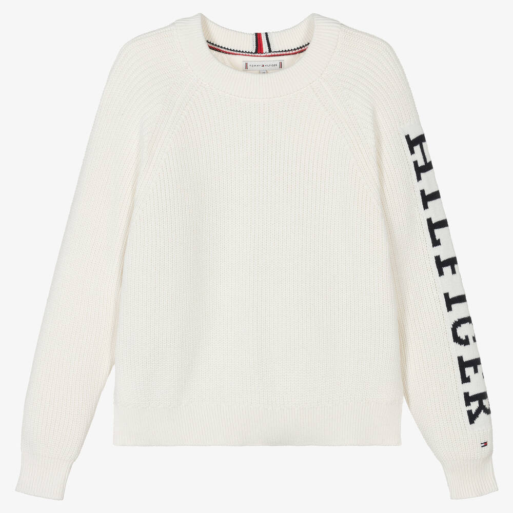 Tommy Hilfiger - Белый хлопковый свитер для девочек-подростков  | Childrensalon