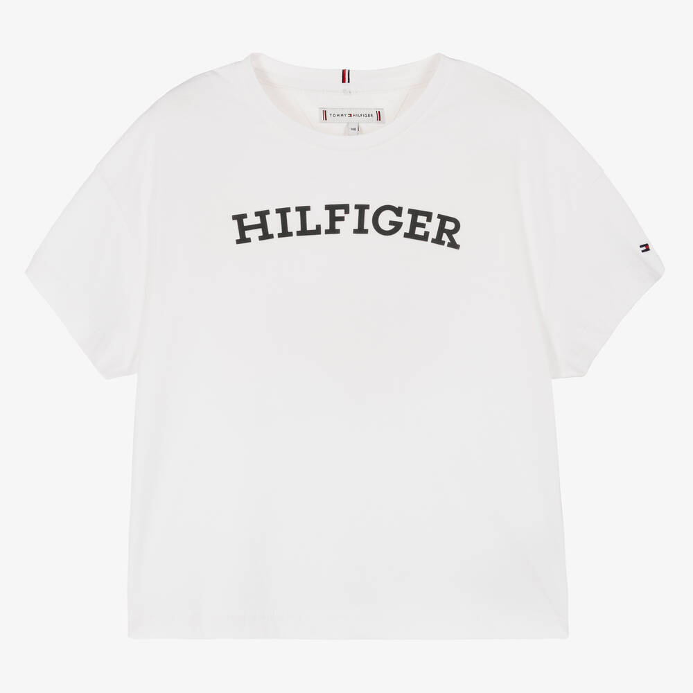 Tommy Hilfiger - Белая хлопковая футболка для девочек-подростков  | Childrensalon