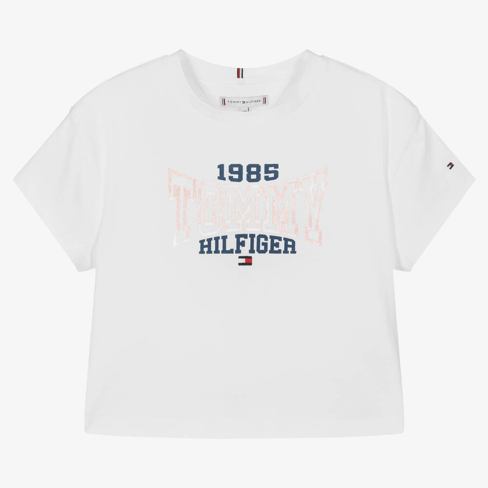 Tommy Hilfiger - Белая хлопковая футболка для девочек-подростков  | Childrensalon