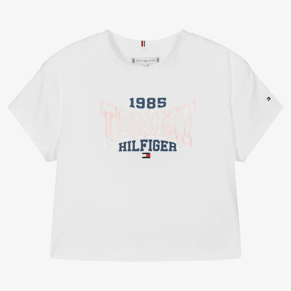 Tommy Hilfiger - تيشيرت تينز بناتي قطن لون أبيض | Childrensalon