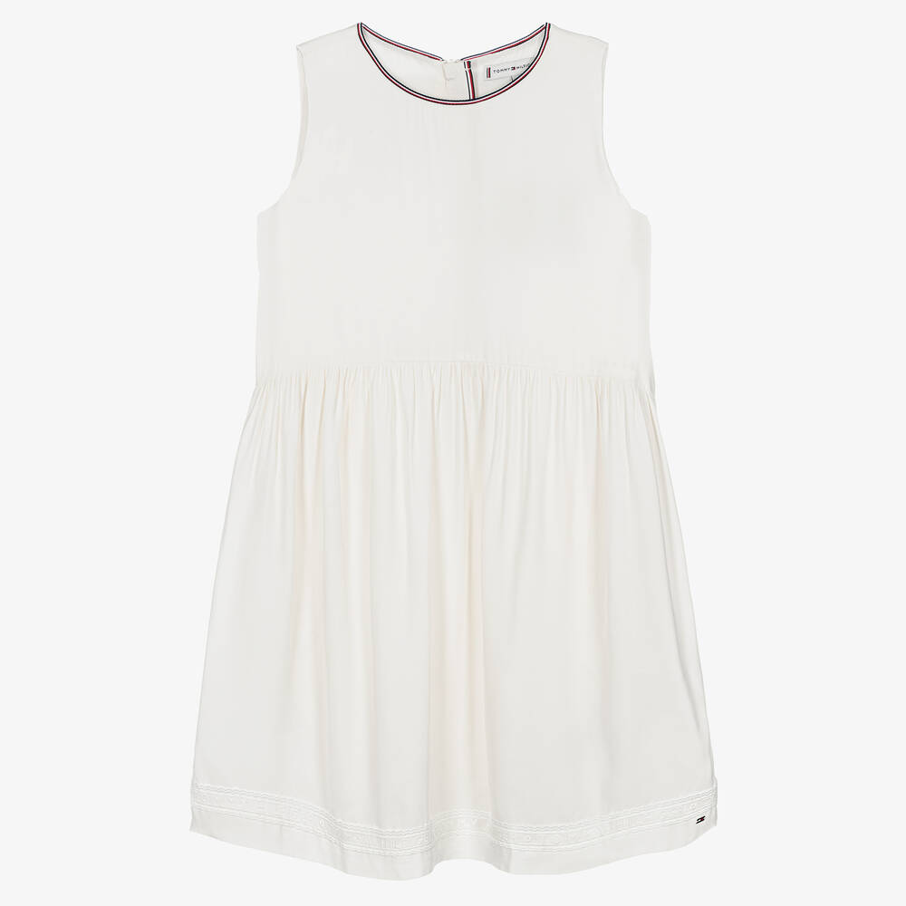 Tommy Hilfiger - Белое платье из крепа с кружевной отделкой | Childrensalon