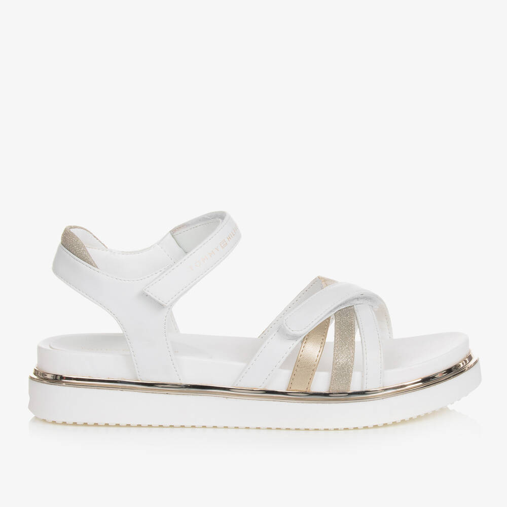 Tommy Hilfiger-Teen Girls White Faux Leather Sandals | Childrensalon Outlet