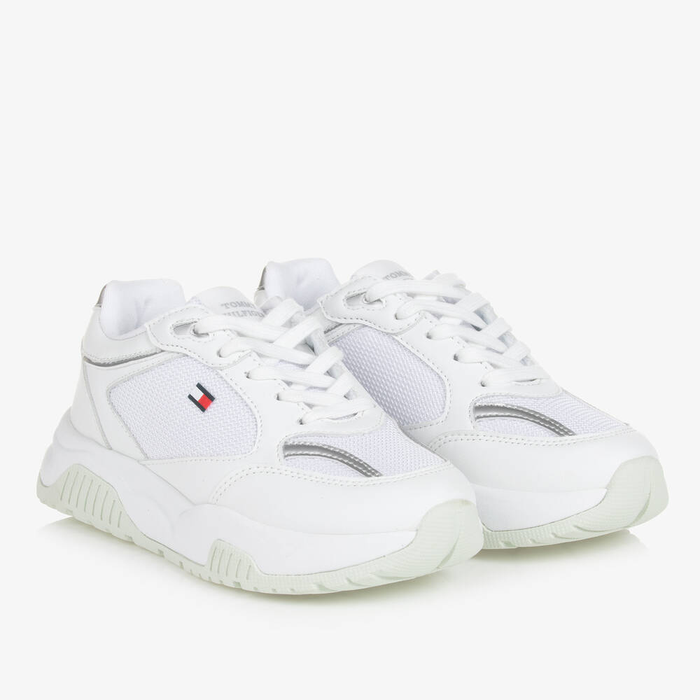 Tommy Hilfiger-Teen Girls White Faux Leather Trainers | Childrensalon Outlet
