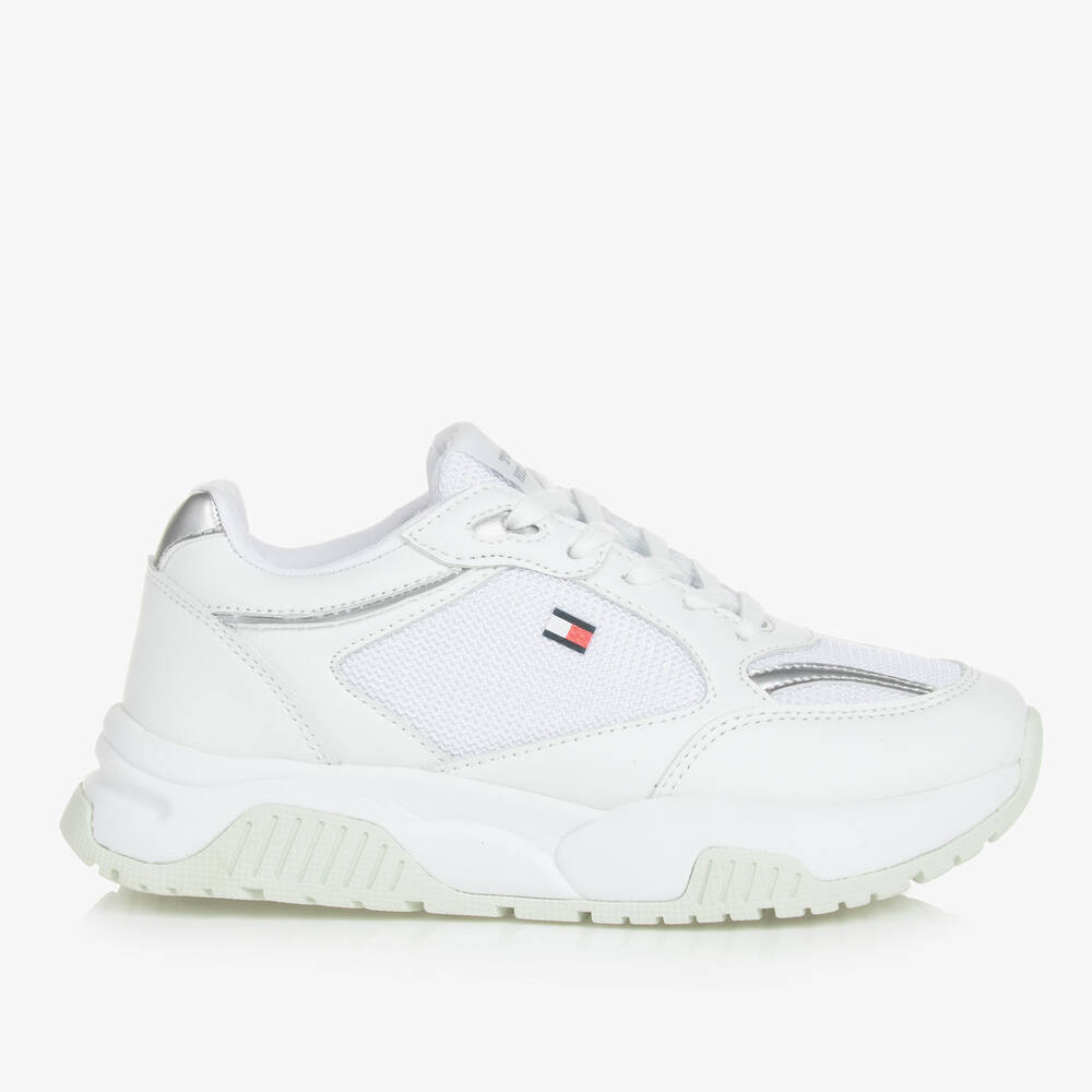 Tommy Hilfiger-Teen Girls White Faux Leather Trainers | Childrensalon Outlet