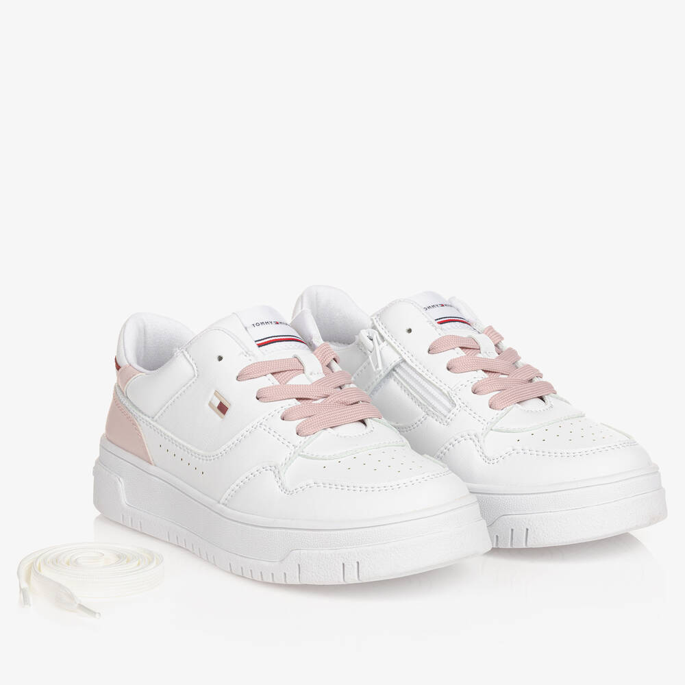 Tommy Hilfiger-Teen Girls White Faux Leather Trainers | Childrensalon Outlet