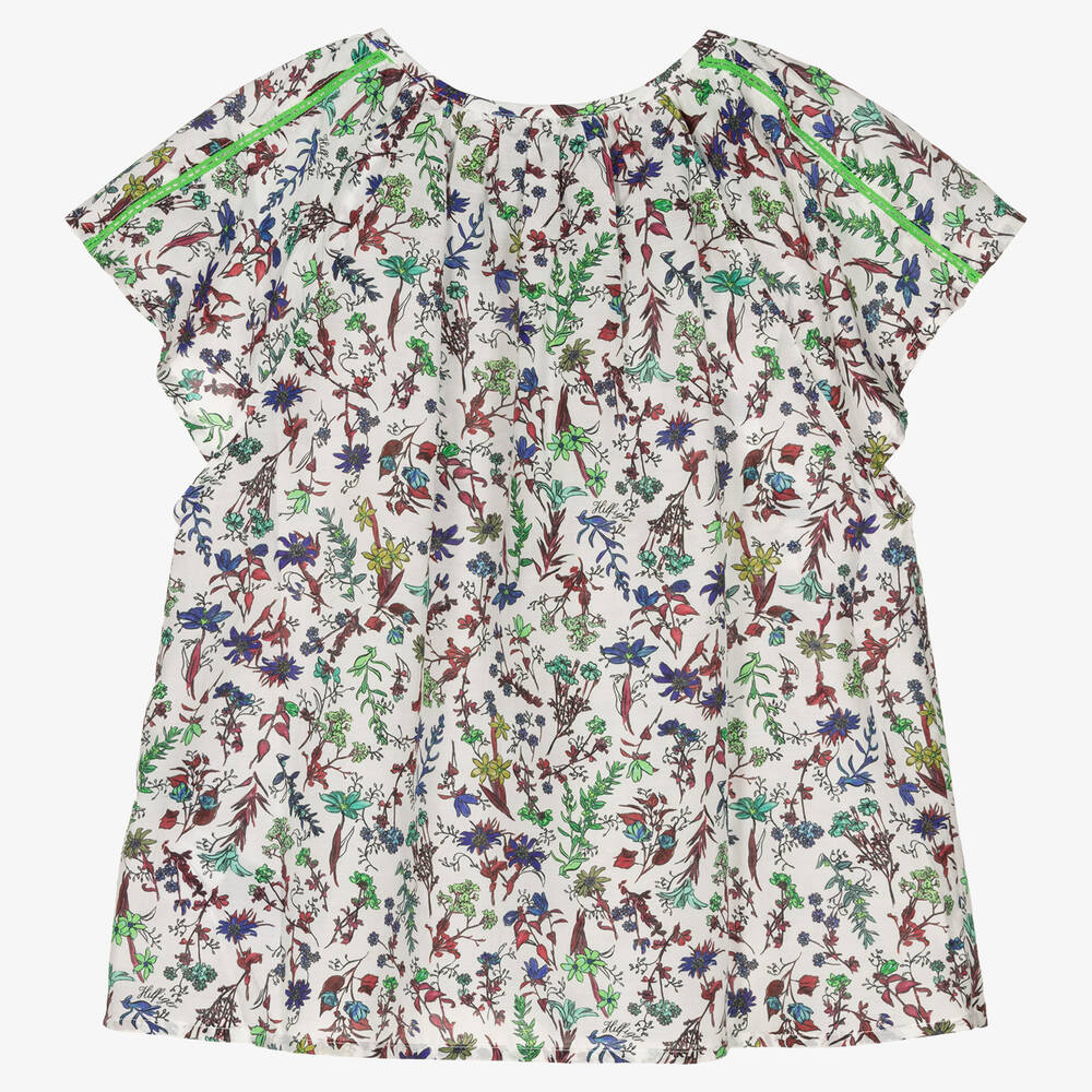 Tommy Hilfiger-Белая хлопковая блузка в цветочек | Childrensalon Outlet