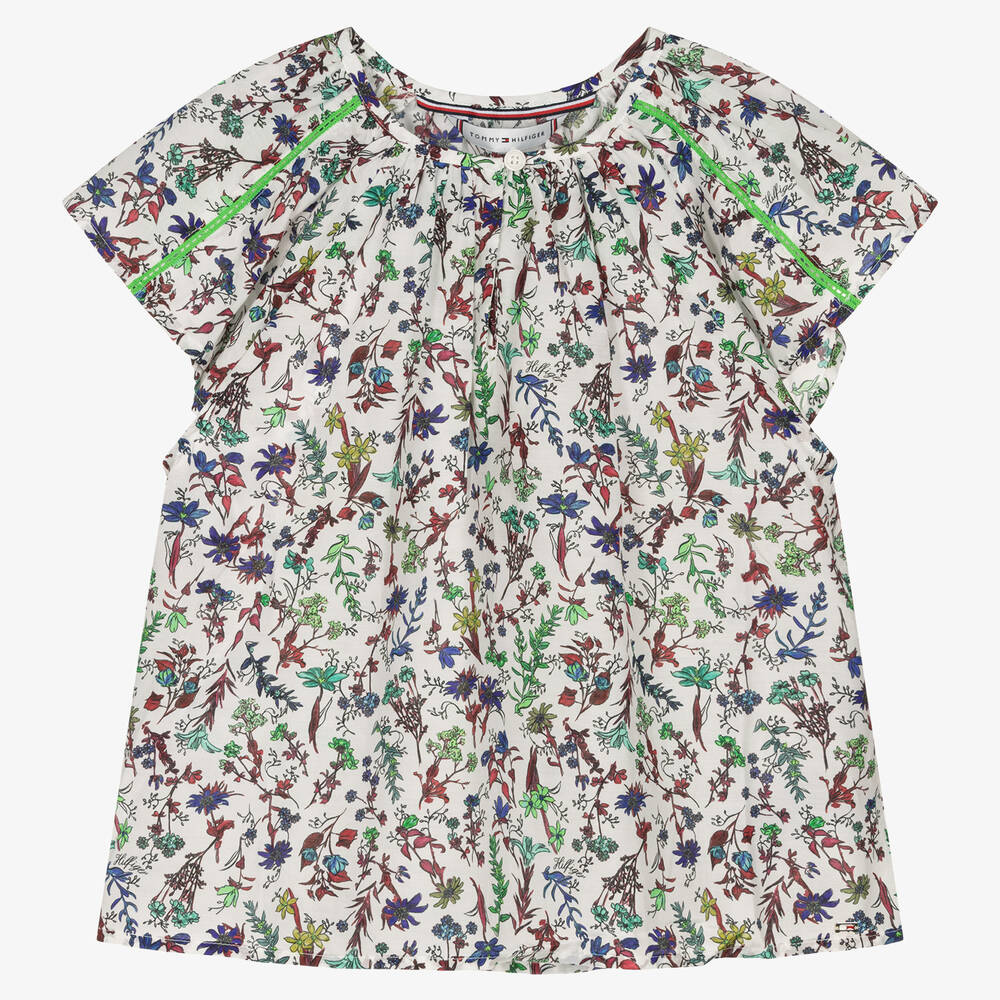 Tommy Hilfiger - Teen Girls White Floral Cotton Blouse | Childrensalon