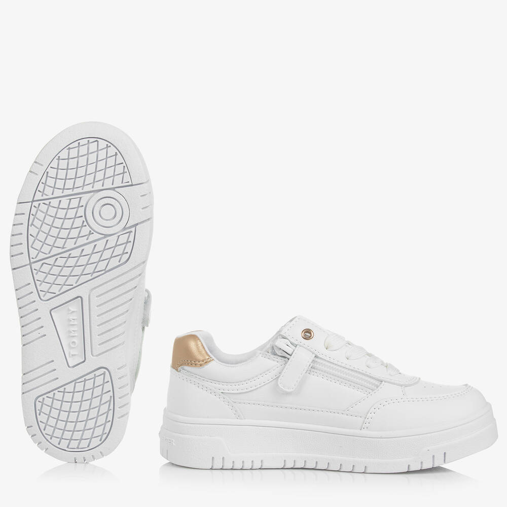 Tommy Hilfiger-Teen Girls White & Gold Trainers | Childrensalon Outlet