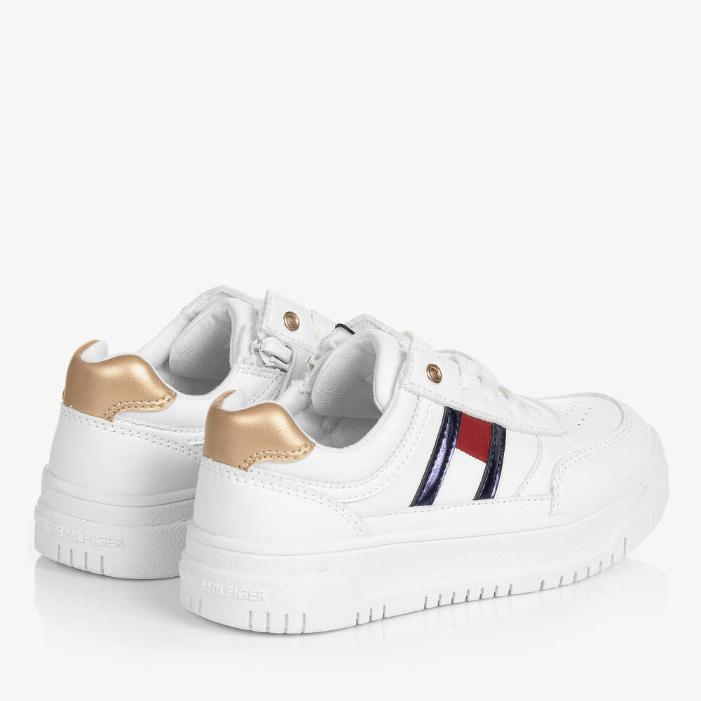 Tommy Hilfiger-Teen Girls White & Gold Trainers | Childrensalon Outlet
