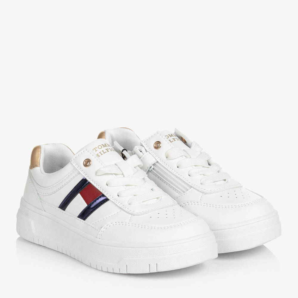 Tommy Hilfiger - Teen Girls White & Gold Trainers | Childrensalon