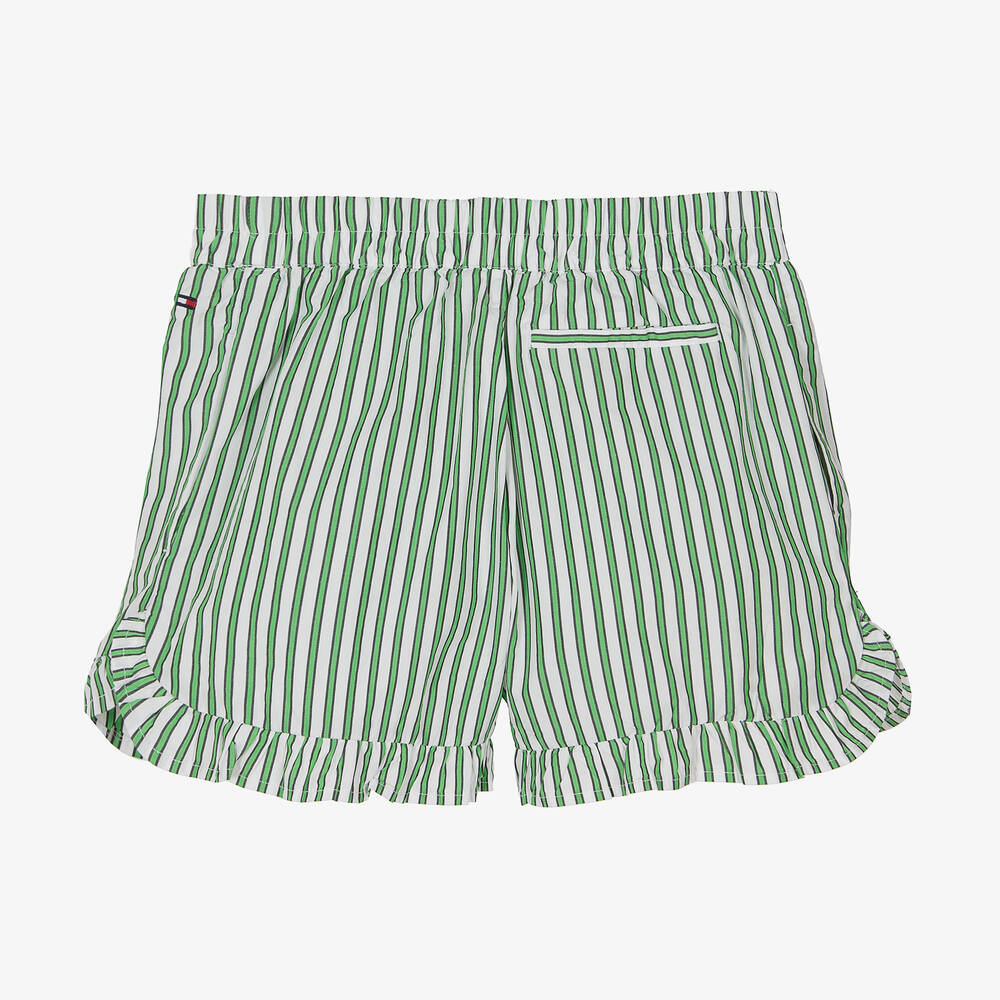 Tommy Hilfiger-Teen Girls White & Green Striped Shorts | Childrensalon Outlet