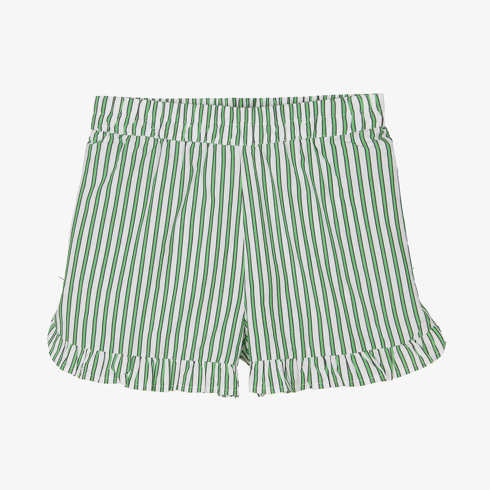 Tommy Hilfiger - Teen Girls White & Green Striped Shorts | Childrensalon