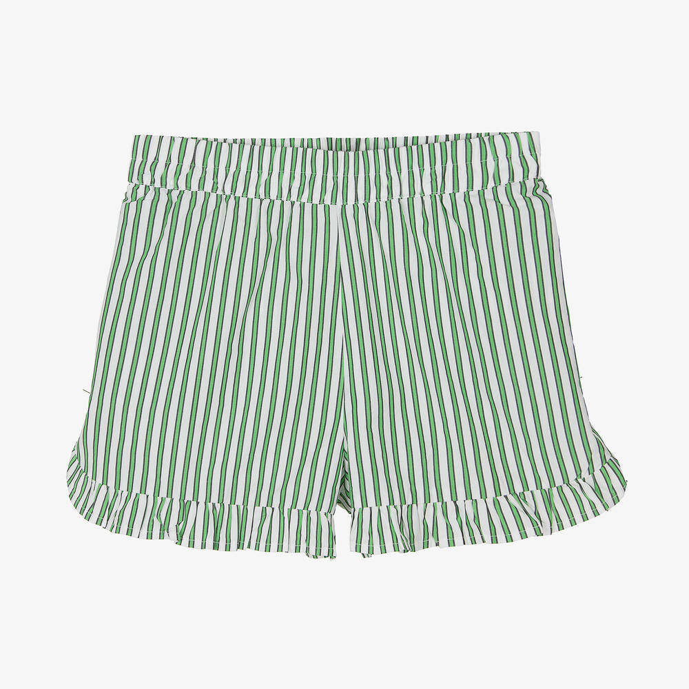 Tommy Hilfiger-شورت تينز بناتي قطن بوبلين مقلم لون أبيض وأخضر | Childrensalon Outlet