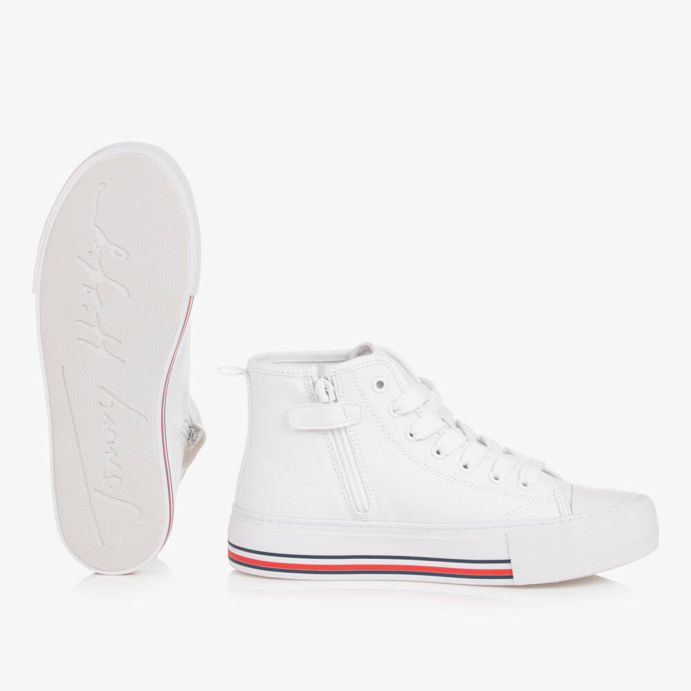 Tommy Hilfiger-Teen Girls White High-Top Trainers | Childrensalon Outlet
