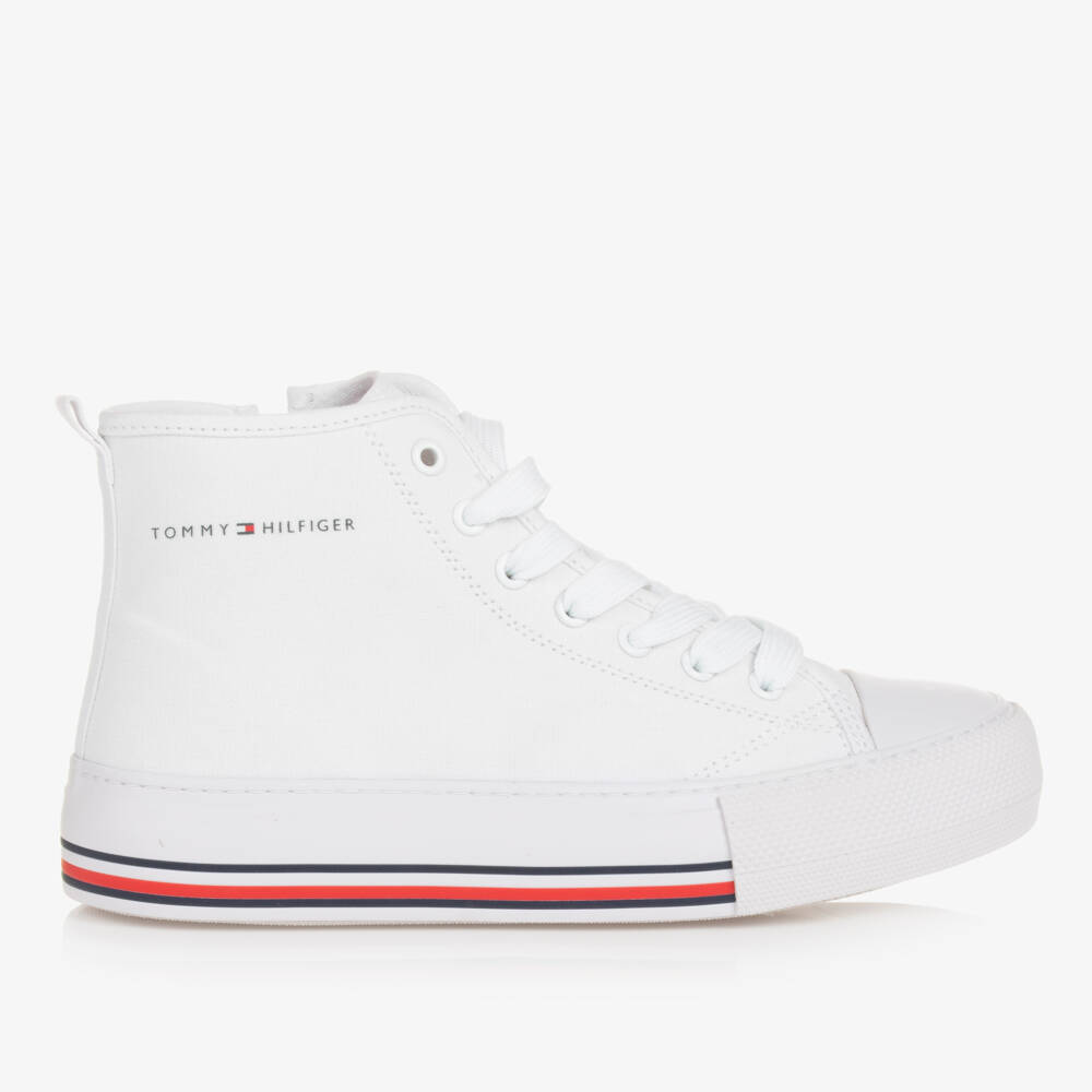 Tommy Hilfiger-Teen Girls White High-Top Trainers | Childrensalon Outlet