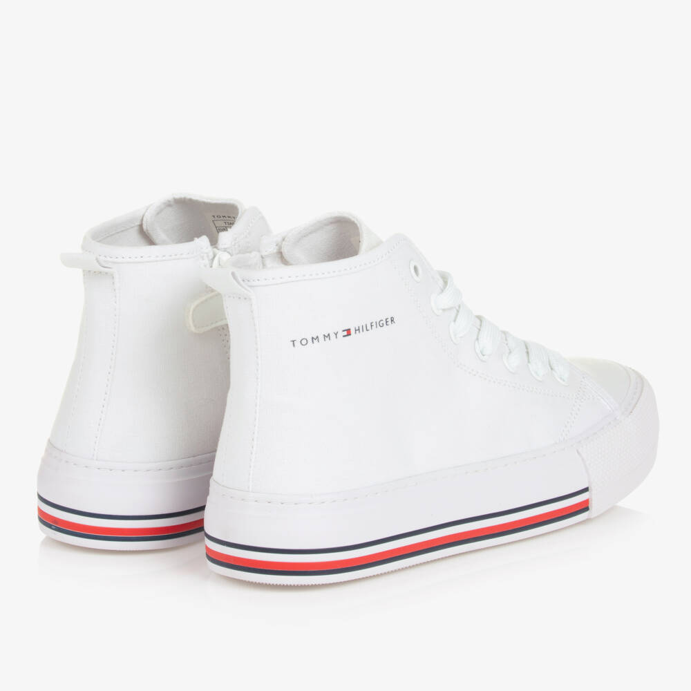 Tommy Hilfiger-Teen Girls White High-Top Trainers | Childrensalon Outlet