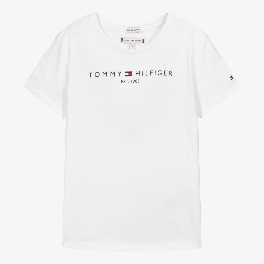 Tommy Hilfiger - تيشيرت تينز بناتي قطن عضوي لون أبيض | Childrensalon