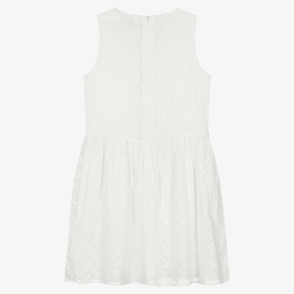 Tommy Hilfiger-فستان تينز بناتي مزيج قطن لون أبيض | Childrensalon Outlet