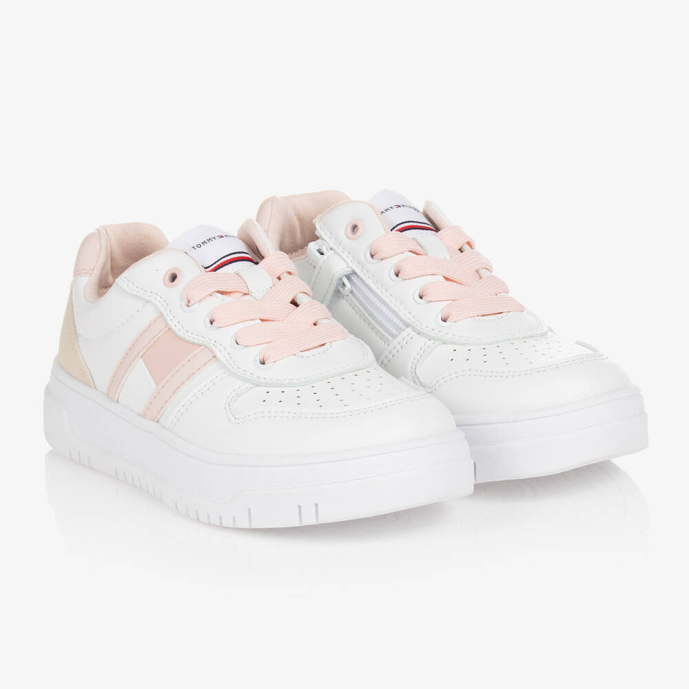 Tommy Hilfiger - Teen Girls White & Pink Flag Trainers | Childrensalon