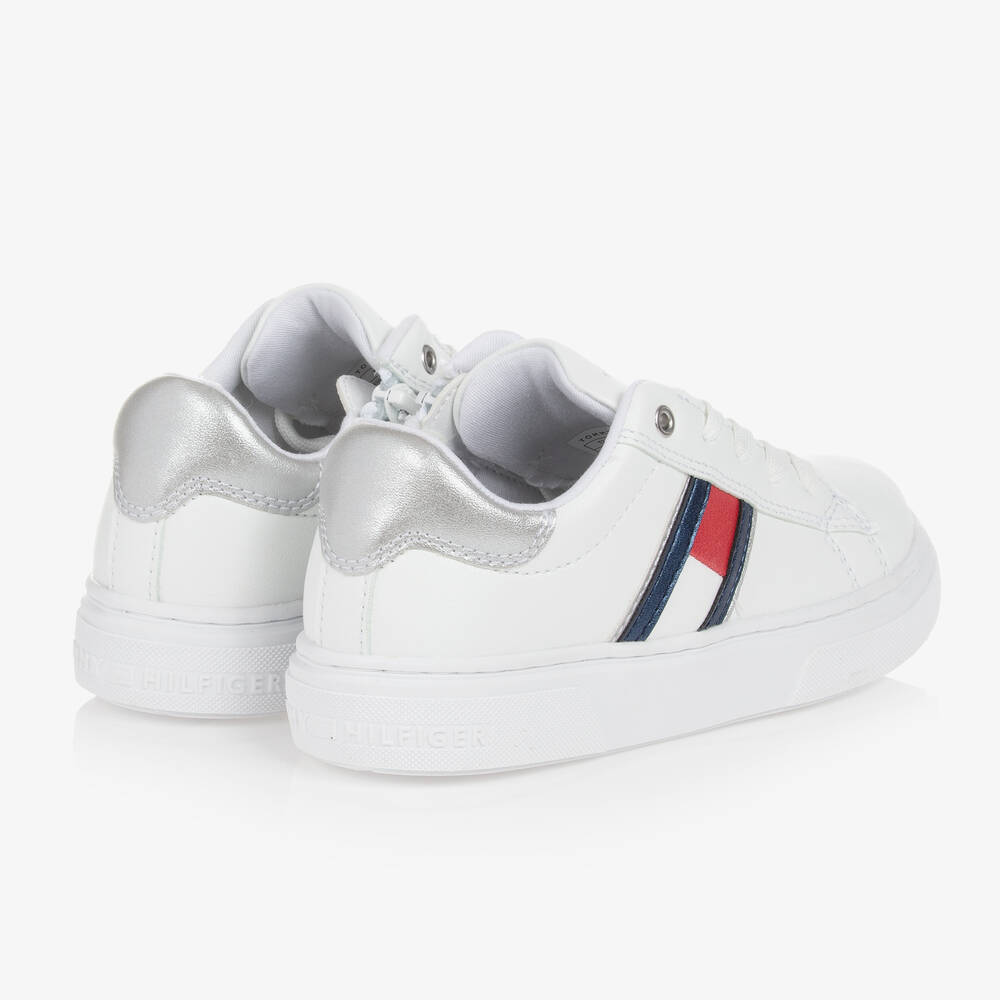 Tommy Hilfiger-ترينرز تينز بناتي جلد صناعي لون أبيض وفضّي | Childrensalon Outlet
