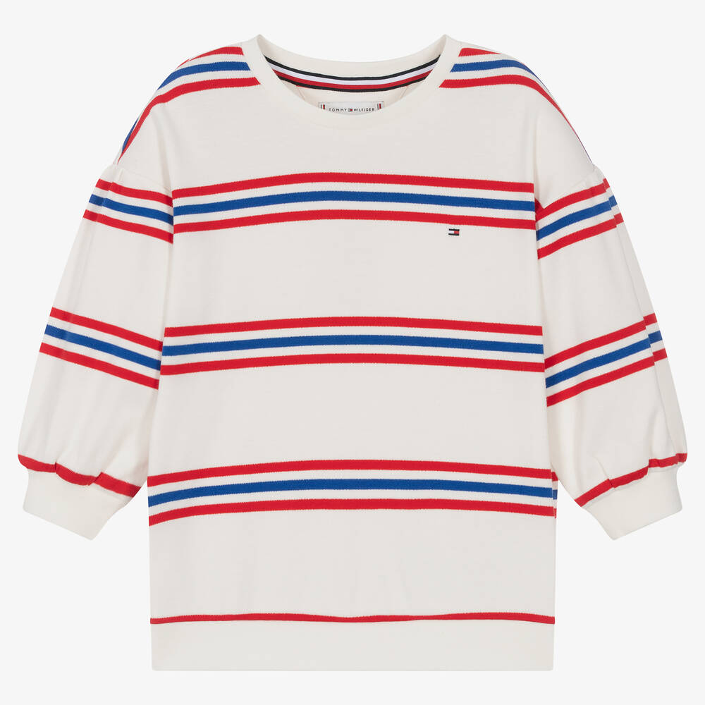 Tommy Hilfiger - Teen Girls White Striped Cotton Sweatshirt | Childrensalon