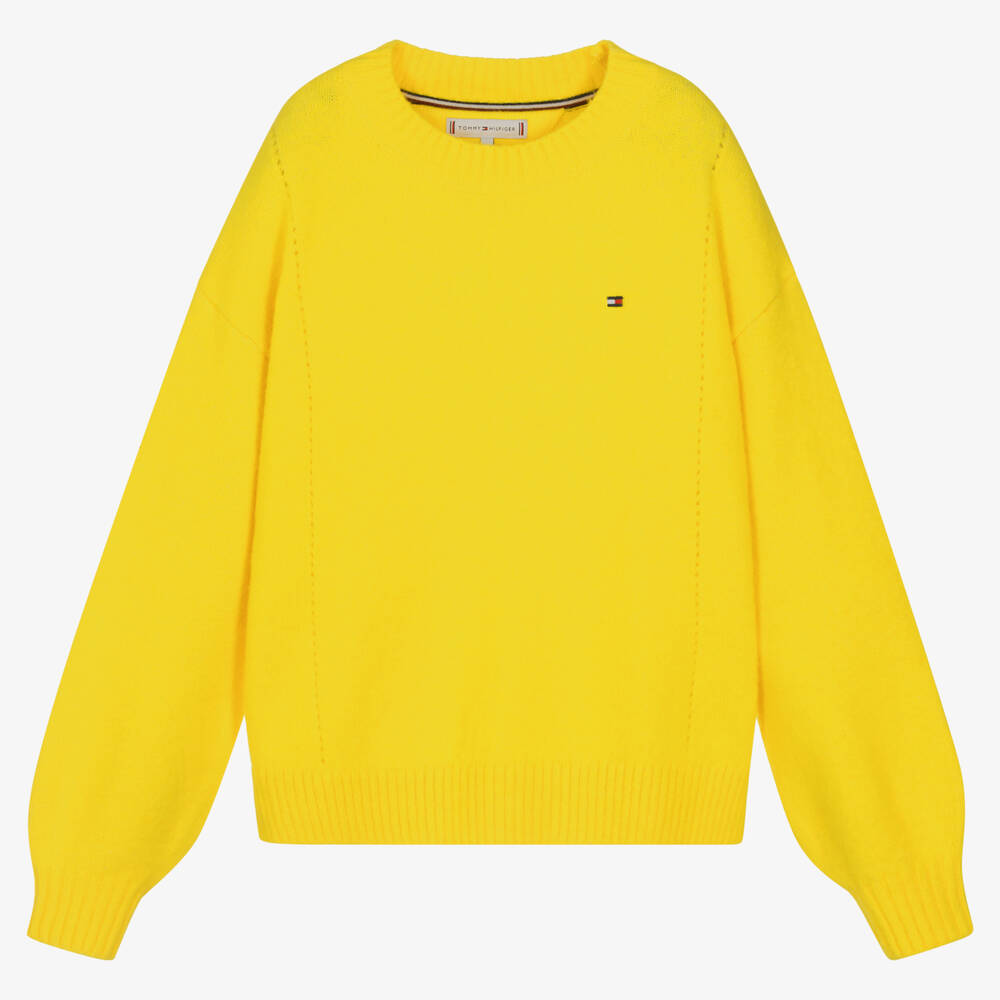 Tommy Hilfiger - Pull jaune à logo drapeau pour ado fille | Childrensalon