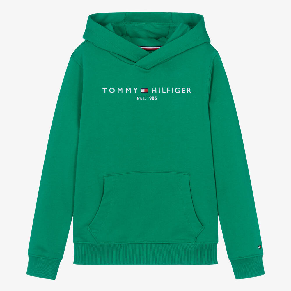 Tommy Hilfiger Teen Green Cotton Flag Logo Hoodie Childrensalon Outlet
