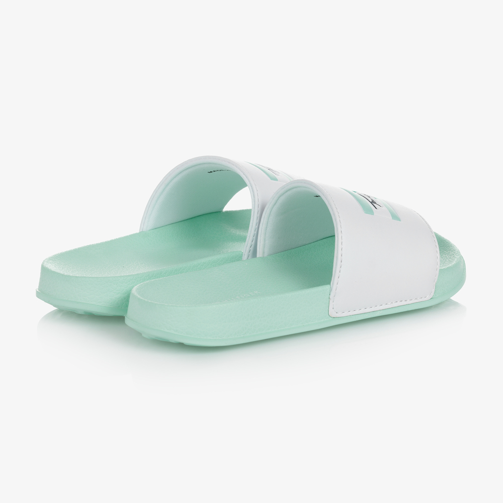 Tommy Hilfiger-Teen Green & White Sliders | Childrensalon Outlet