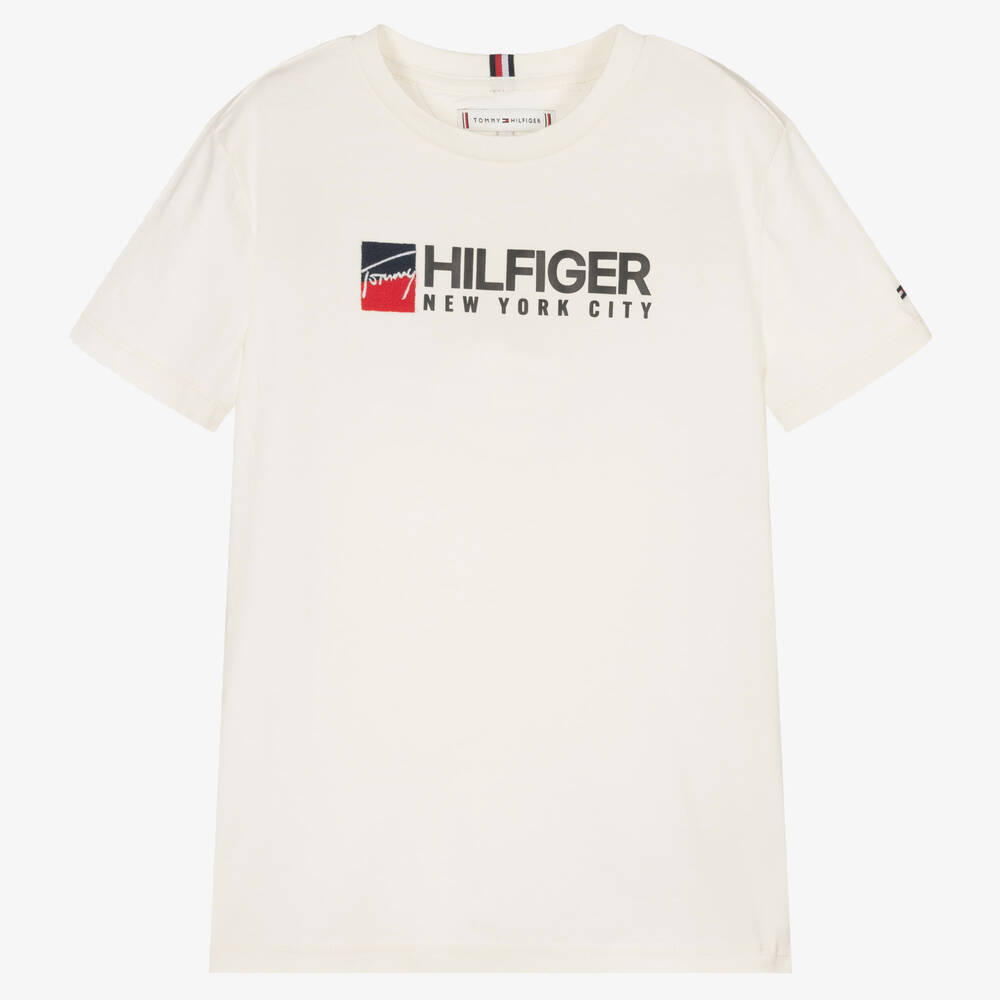 Tommy Hilfiger - Кремовая хлопковая футболка для подростков | Childrensalon