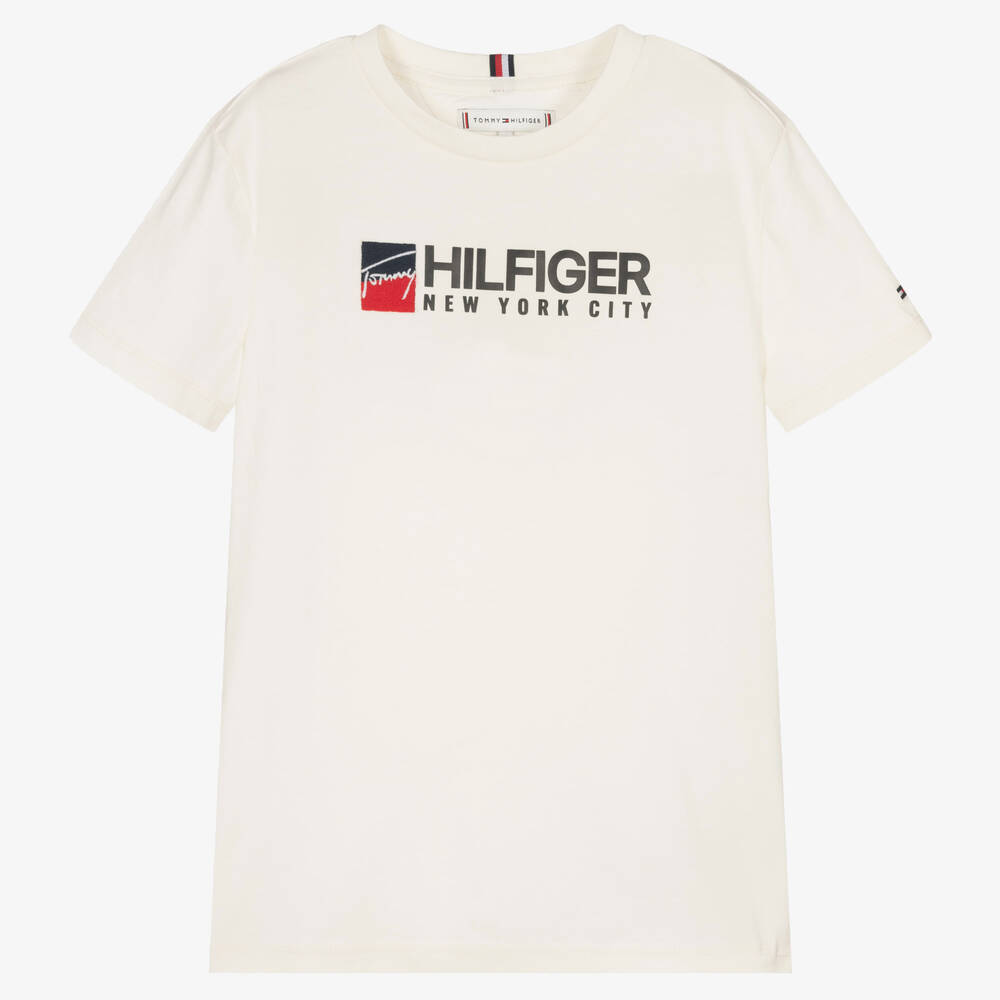 Tommy Hilfiger-Кремовая хлопковая футболка для подростков | Childrensalon Outlet