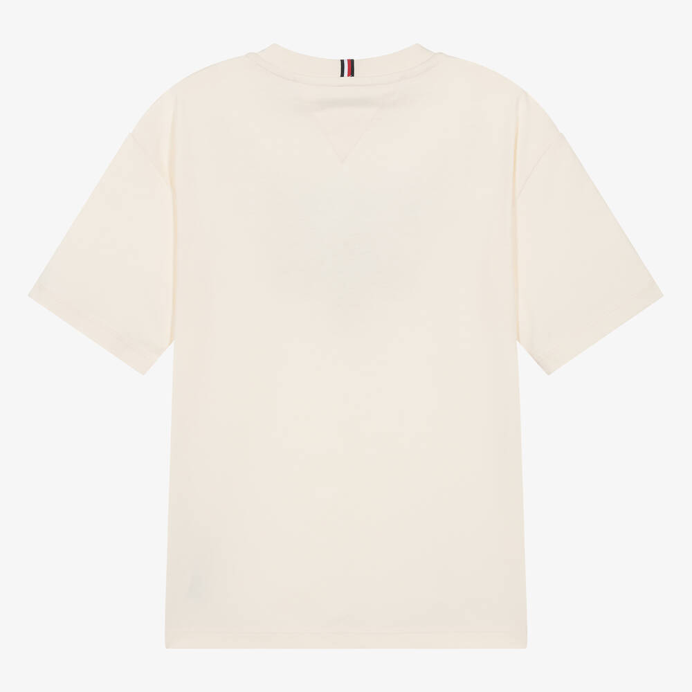 Tommy Hilfiger-Кремовая хлопковая футболка с вышивкой для подростков | Childrensalon Outlet