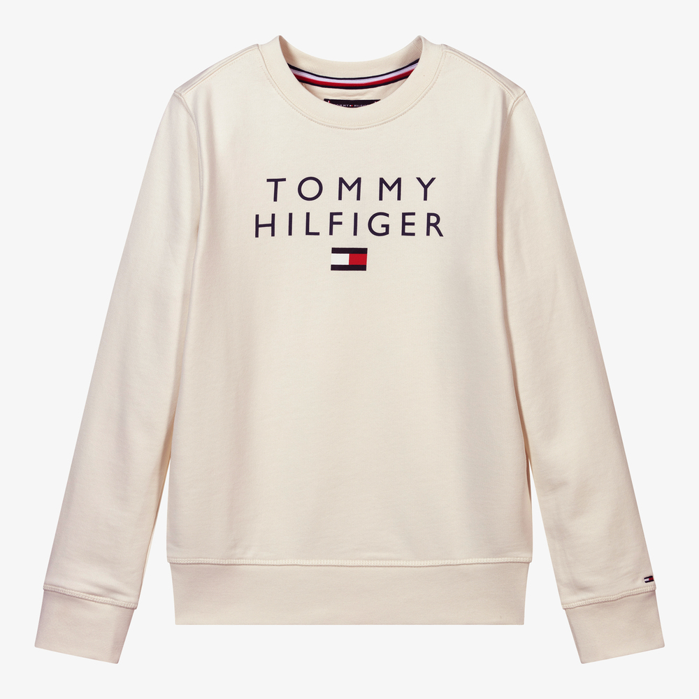 Tommy Hilfiger - سويتشيرت تينز ولادي قطن عضوي لون عاجي | Childrensalon