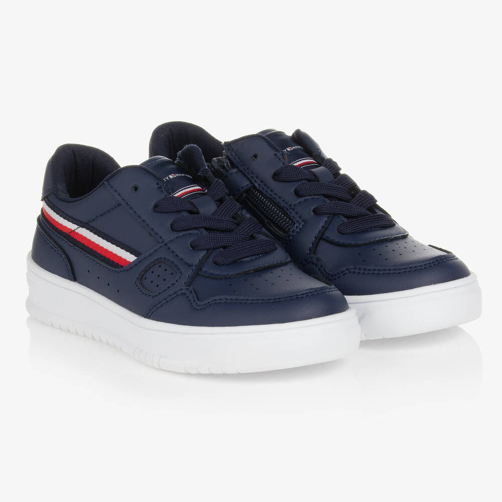 Tommy Hilfiger - Teen Navy Blue Faux Leather Logo Trainers | Childrensalon