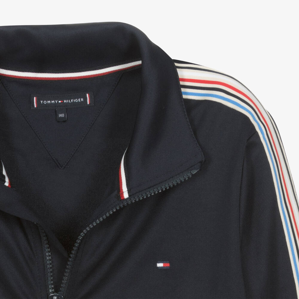 Tommy Hilfiger Teen Navy Blue Striped Tape Zip Up Top Childrensalon Outlet