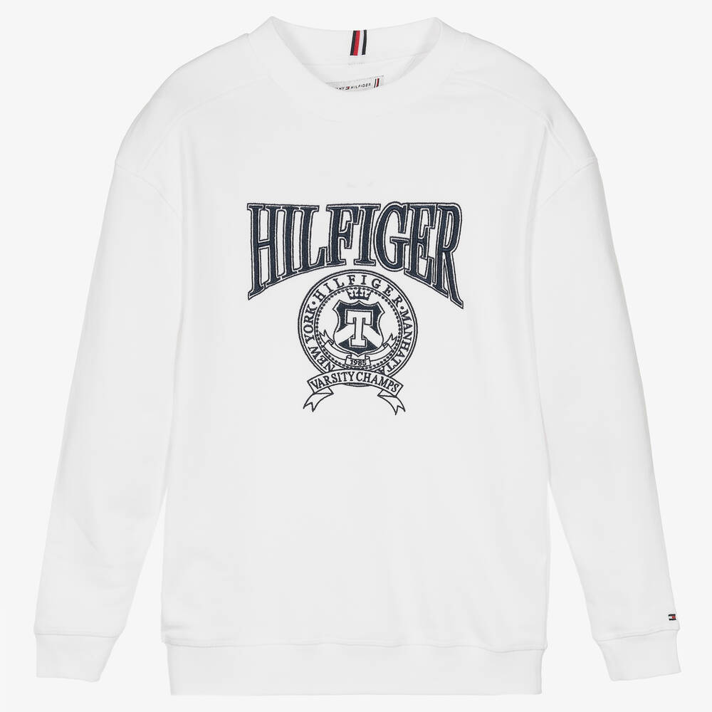 Tommy Hilfiger - سويتشيرت تينز قطن جيرسي لون أبيض | Childrensalon