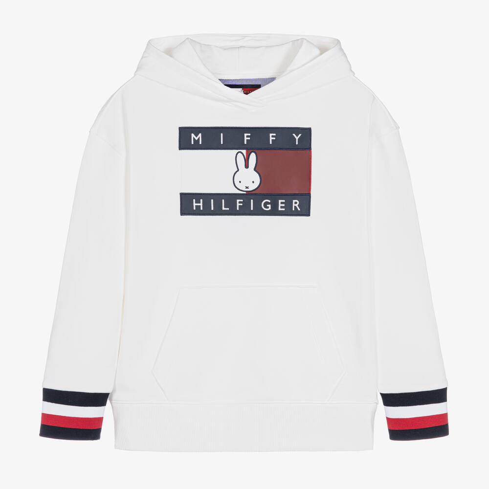 Tommy Hilfiger - توب هودي تينز قطن جيرسي لون أبيض | Childrensalon