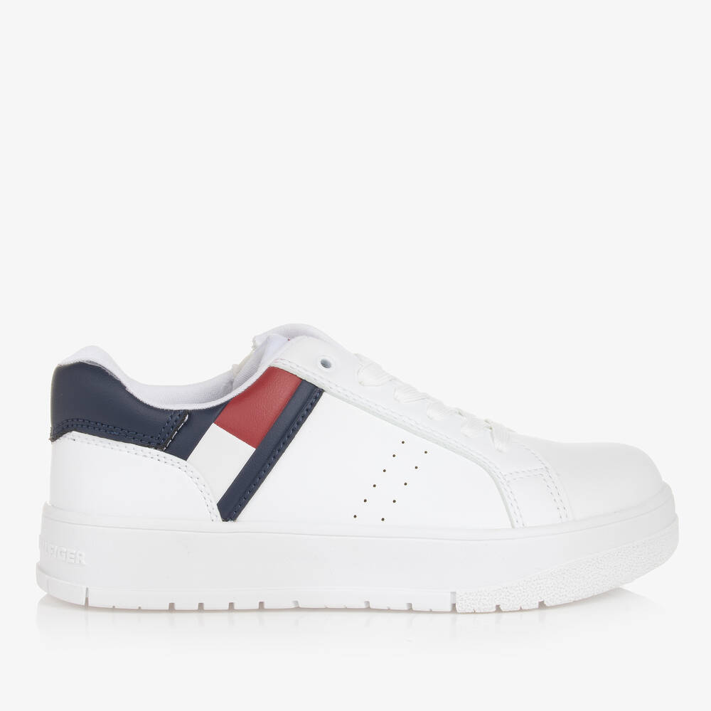 Tommy Hilfiger Teen White Faux Leather Flag Trainers