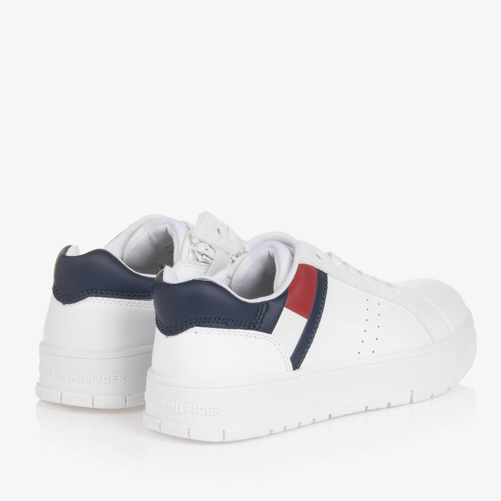 Tommy Hilfiger-Teen White Faux Leather Flag Trainers | Childrensalon Outlet
